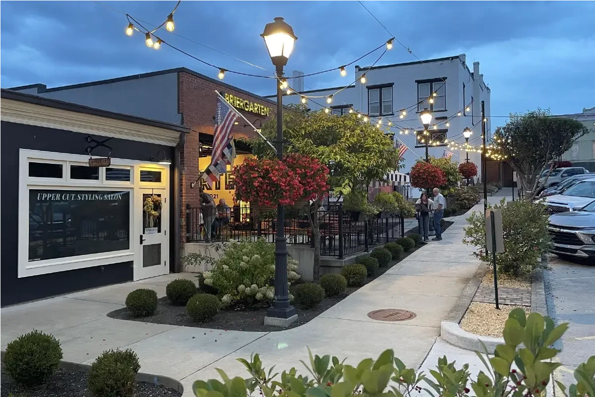 Stratton Alley in Lewisburg, West Virginia, at dusk.